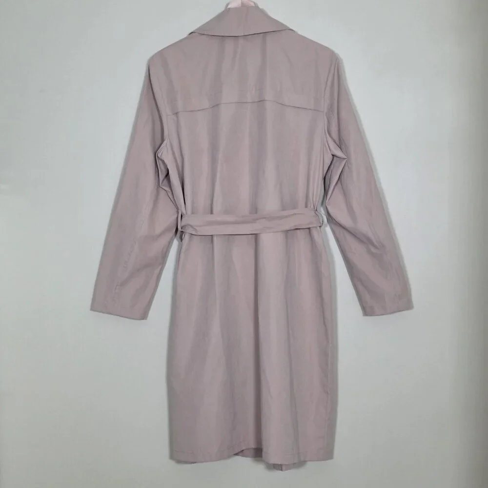 Vero Moda Wrap Coat Womens L Beige Belted Mid Length Pockets Lightweight Preppy